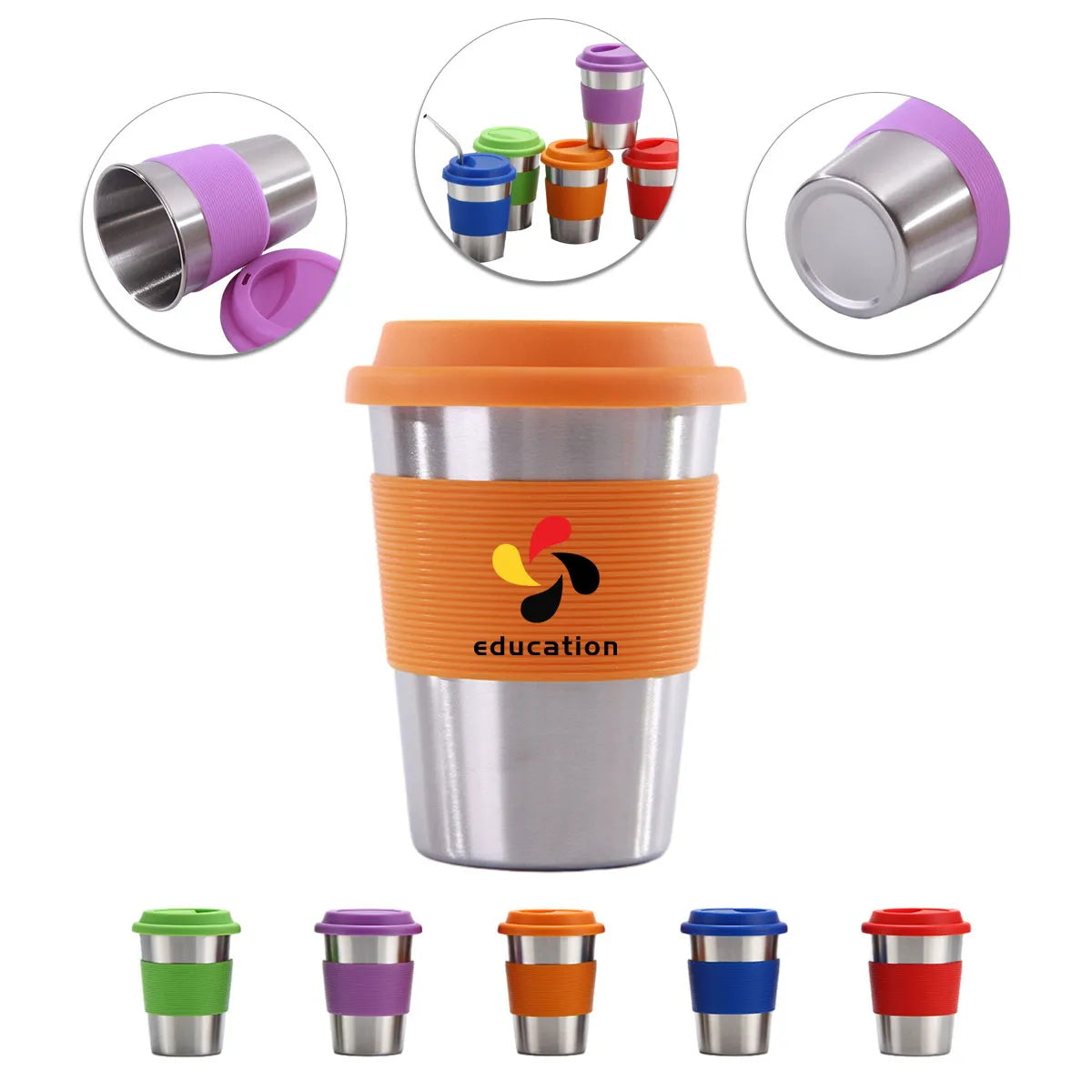 HUPSTL329 12 oz Thermal Coffee Mug W/Silicone Lid & Insulated Band