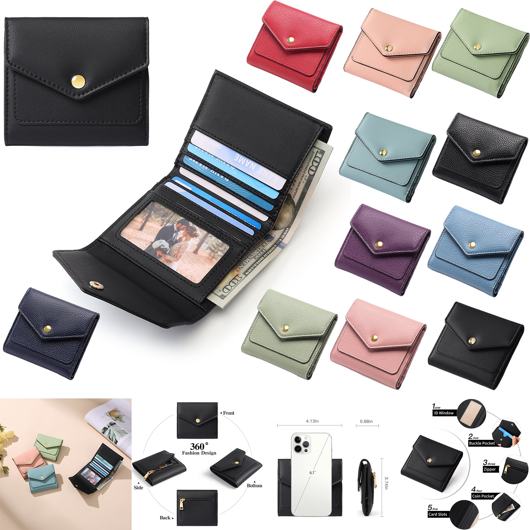 SUPSCH112 PU Leather RFID Blocking Slim Mini Wallet