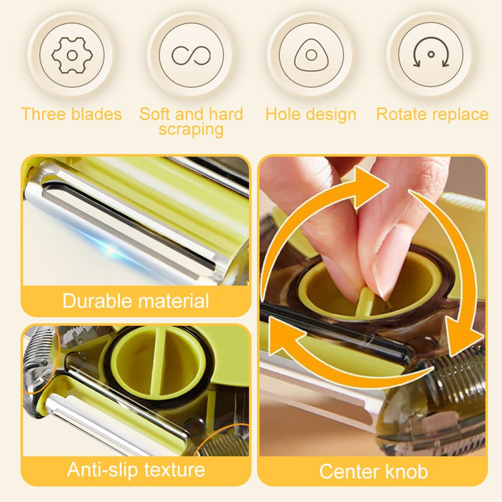 SUPSCH258 3-in-1 Mini Stainless Steel Vegetable and Fruit Peeler