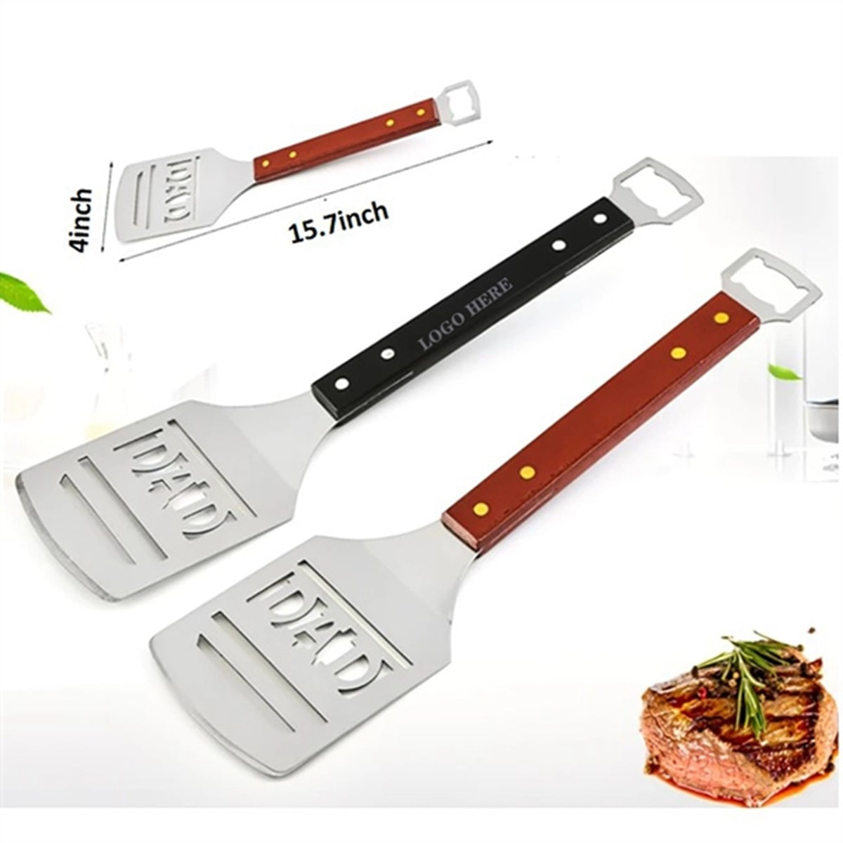 HUPSBY317 Stainless Steel Spatula with Bottle Opener and Wood Handle