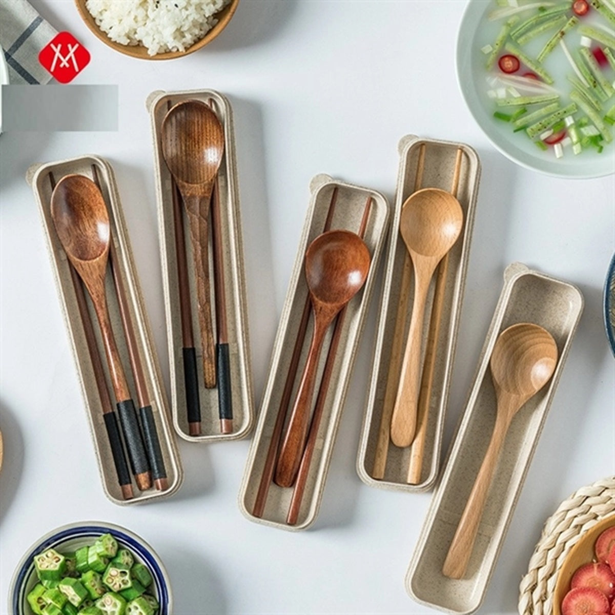HUPSBY336 Portable Wooden Chopsticks Spoon Tableware Set