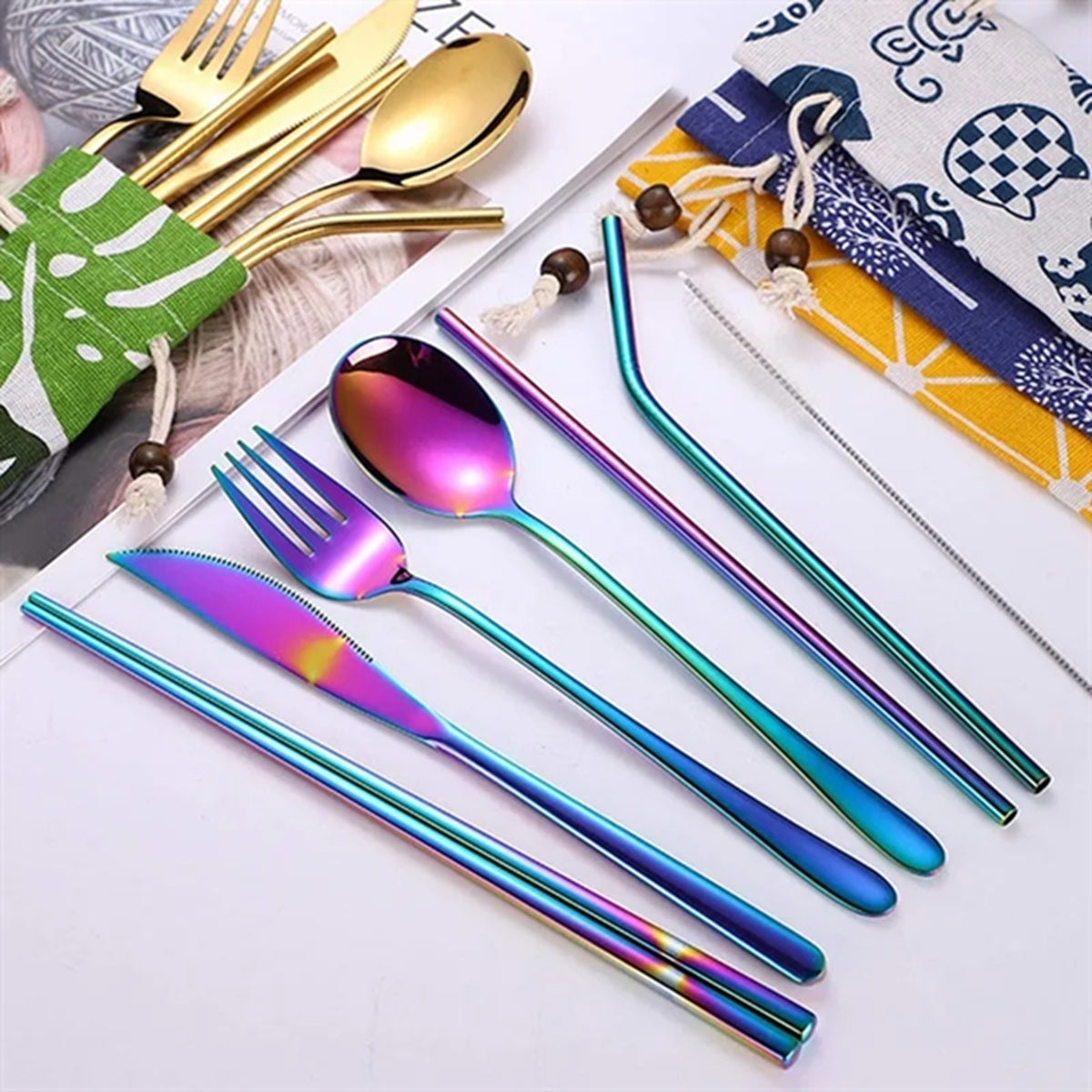 HUPSBY341 7 Pieces Portable Stainless Steel Flatware Set