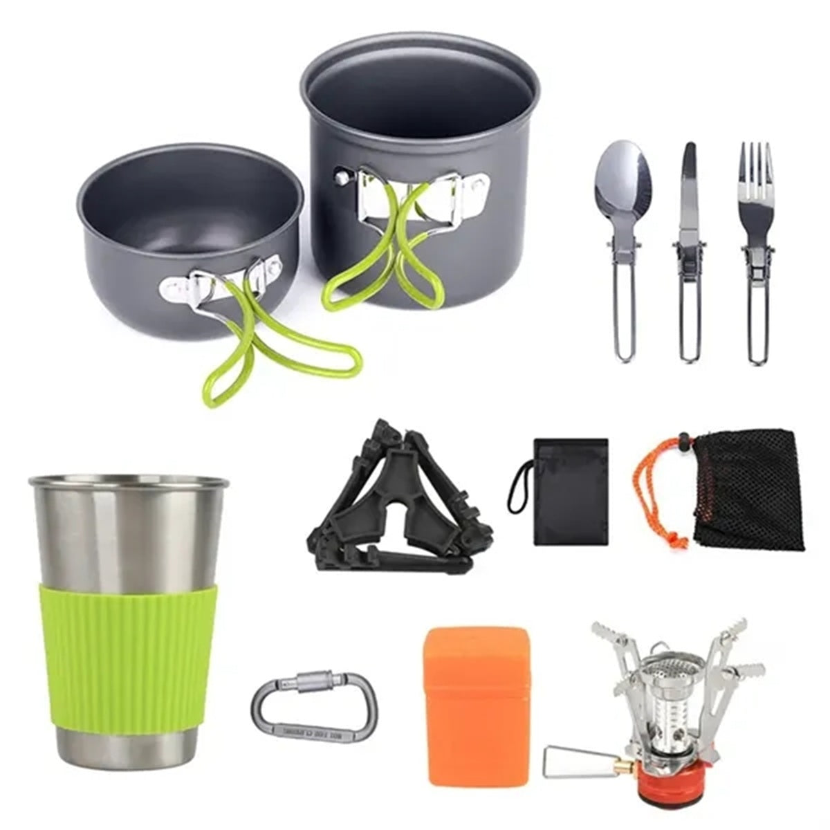 HUPSBY408 Camping Picnic Cookware Set With Mini Stove Outdoor Travel