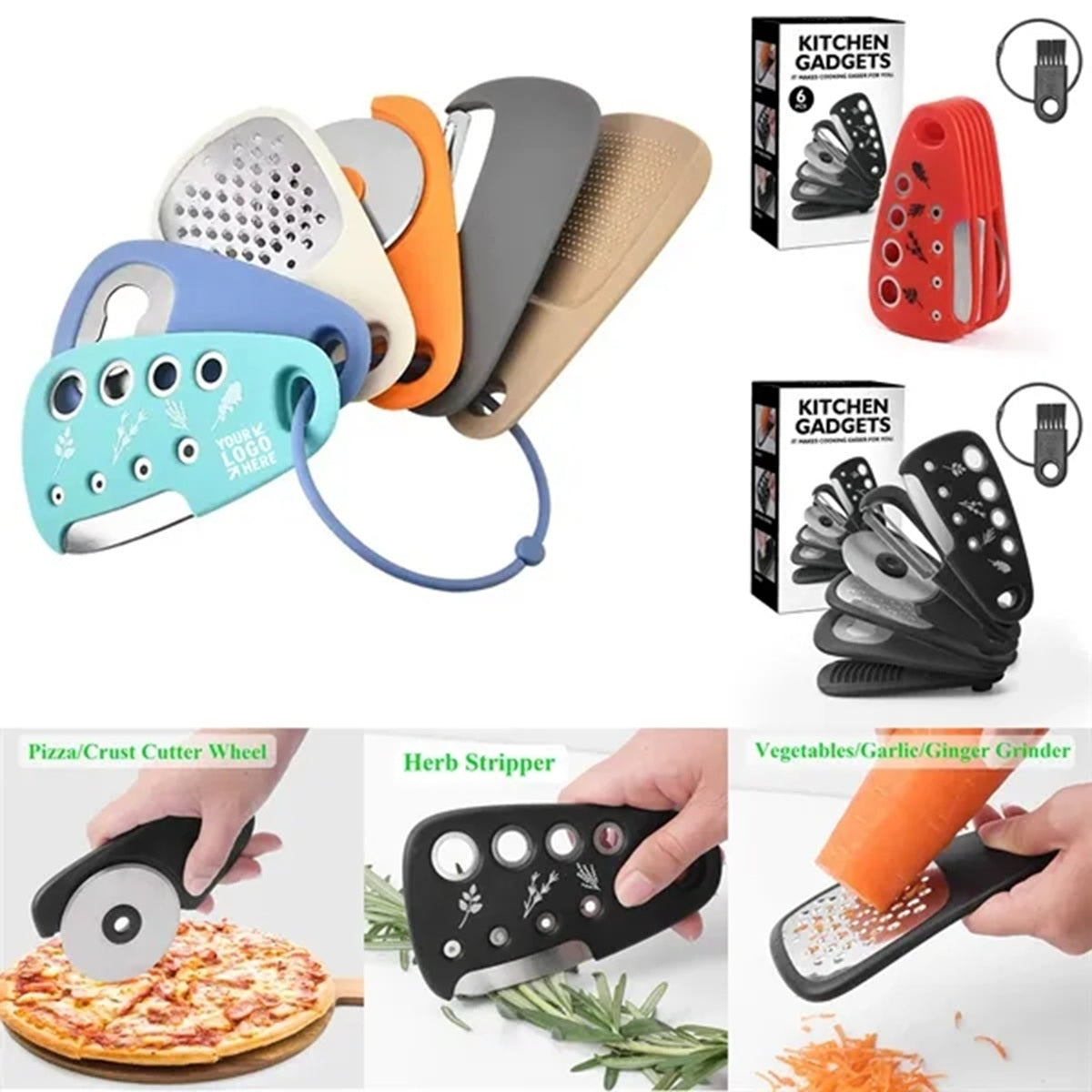 HUPSBY412 Compact 6-in-1 Kitchen Gadget Set w/ Stainless Steel Blades