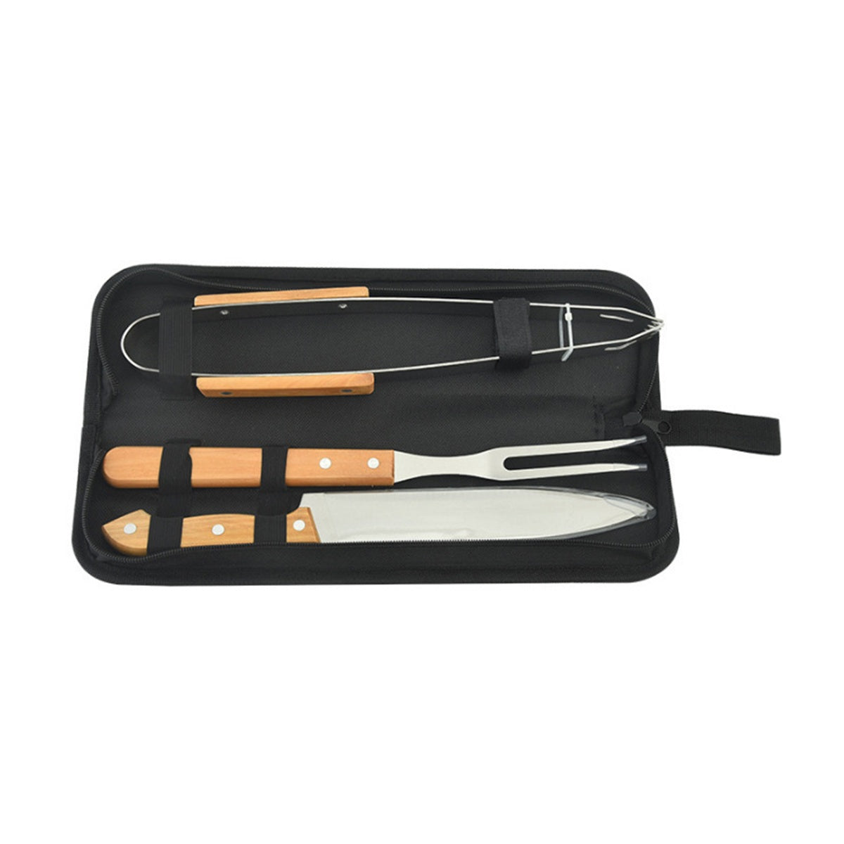 HUPSBY444 3PCS BBQ Grilling Tool Set With Wooden Handle