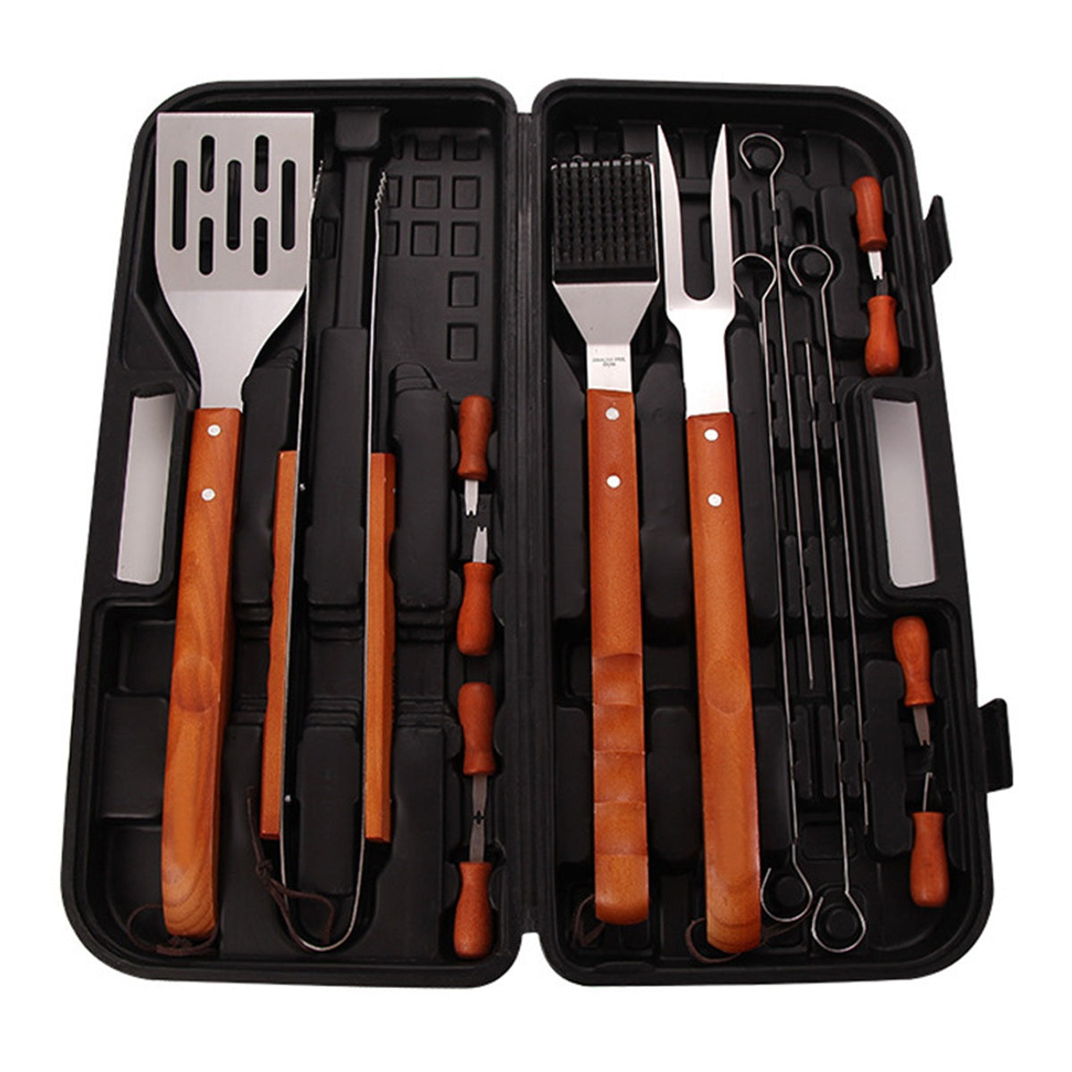 HUPSBY452 Wooden Handle BBQ Tool Set 17-Piece