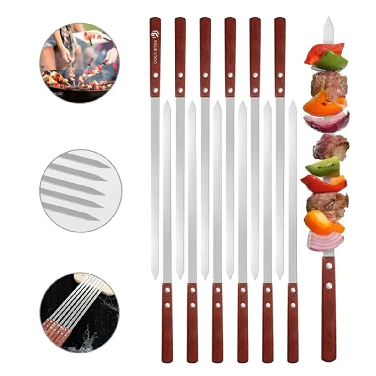 HUPSBY456 Reusable Stainless Steel BBQ Kabob Skewer with Wood Handle
