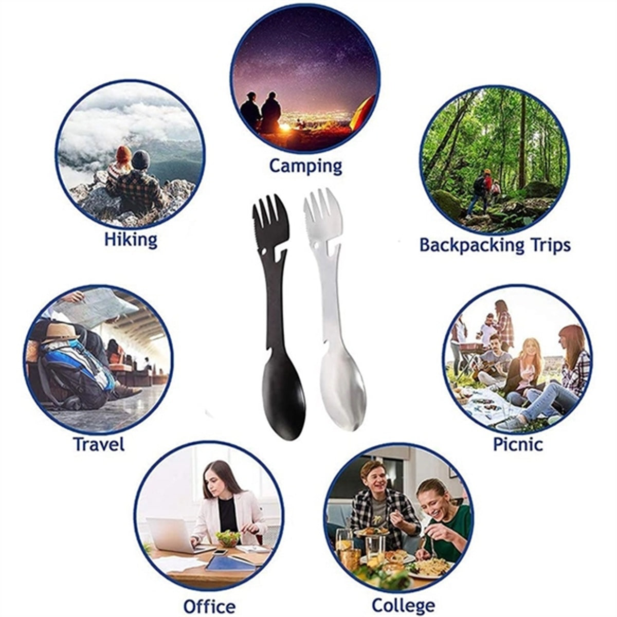 HUPSBY476 Camping Spoon Fork Bottle Opener Multifunctional Tool with C