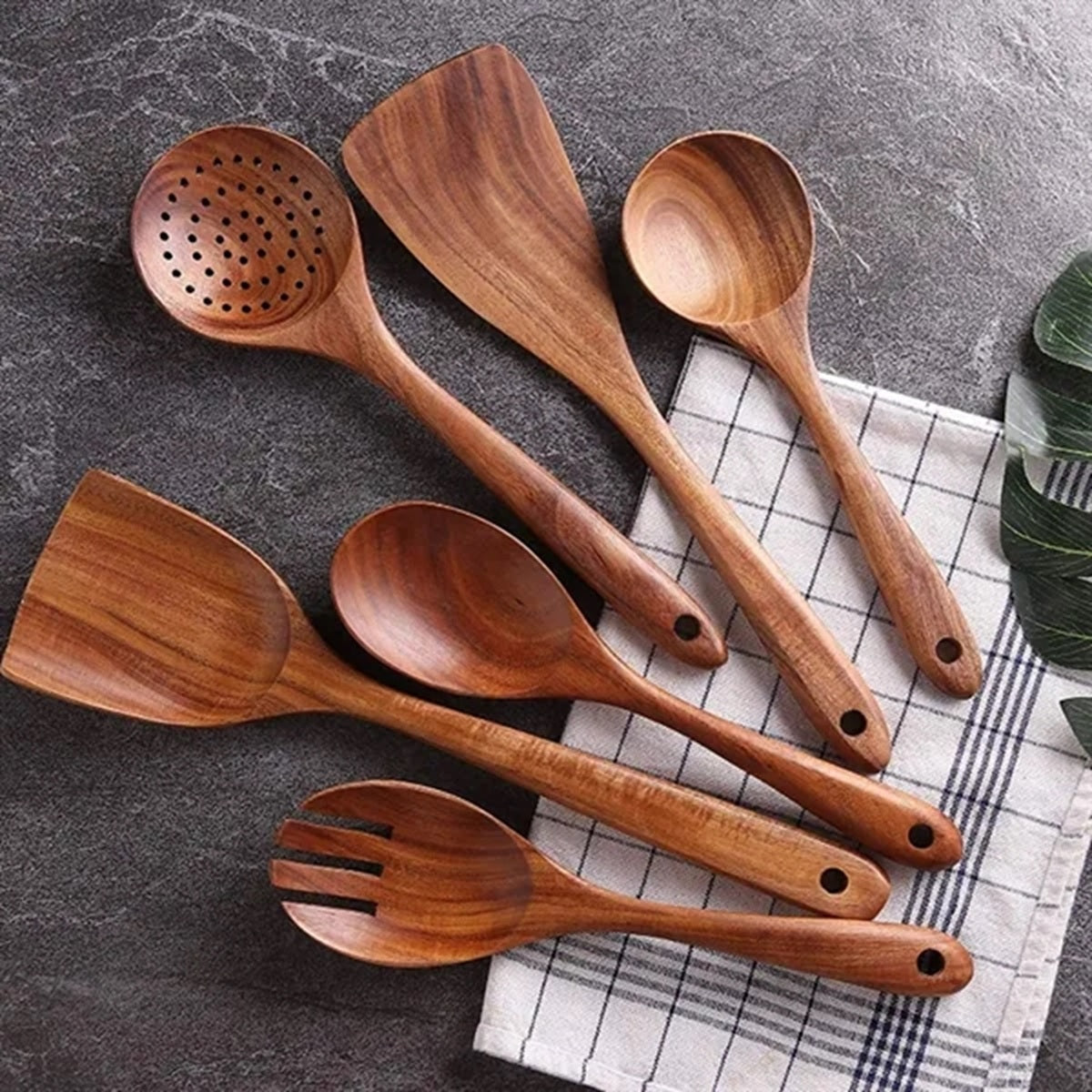 HUPSBY499 Custom Premium Wooden Kitchen Cooking Spoon Spatula Set