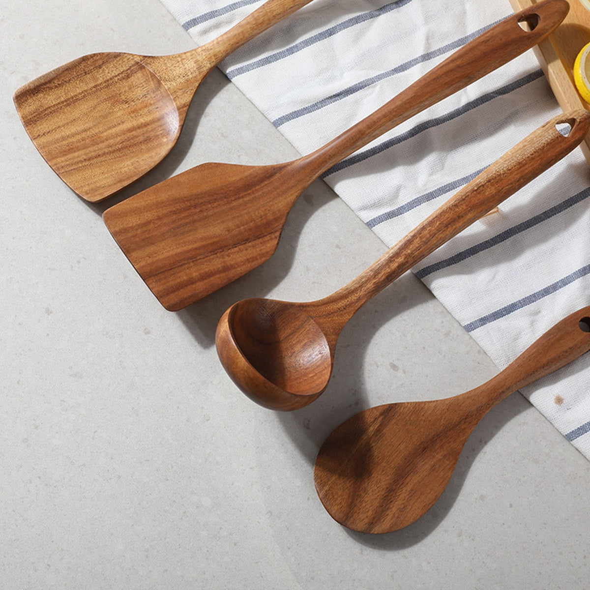 HUPSBY499 Custom Premium Wooden Kitchen Cooking Spoon Spatula Set