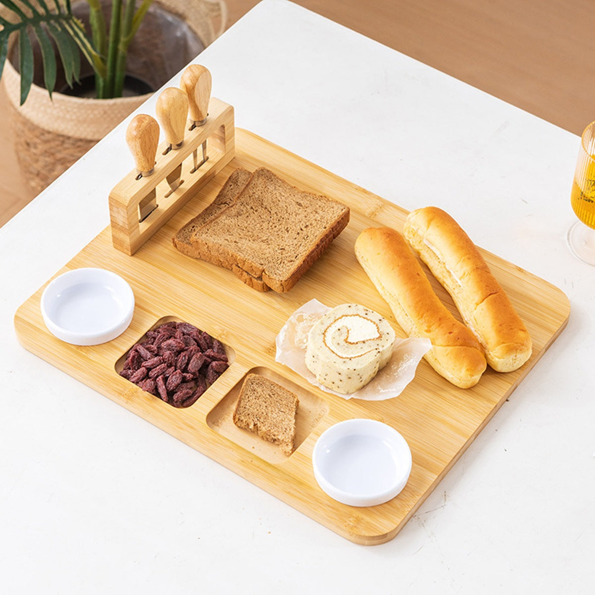 HUPSBY517 3 Piece Eco Friendly Bamboo Cheese Board Knife Set
