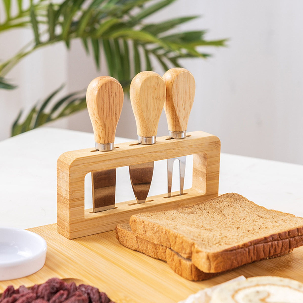 HUPSBY517 3 Piece Eco Friendly Bamboo Cheese Board Knife Set