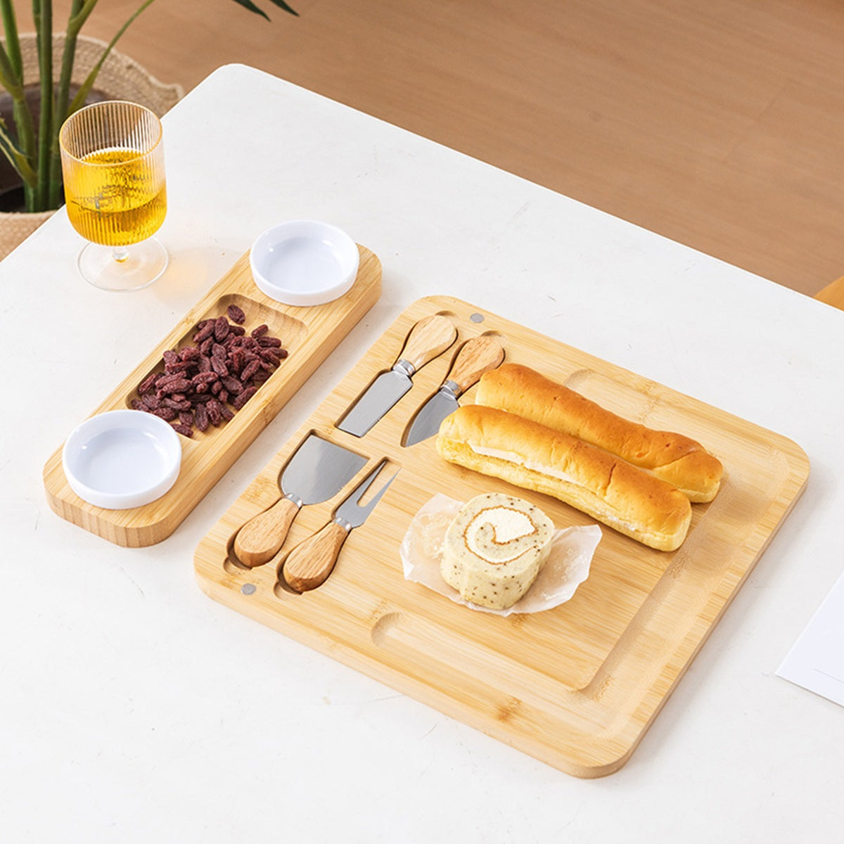 HUPSBY517 3 Piece Eco Friendly Bamboo Cheese Board Knife Set