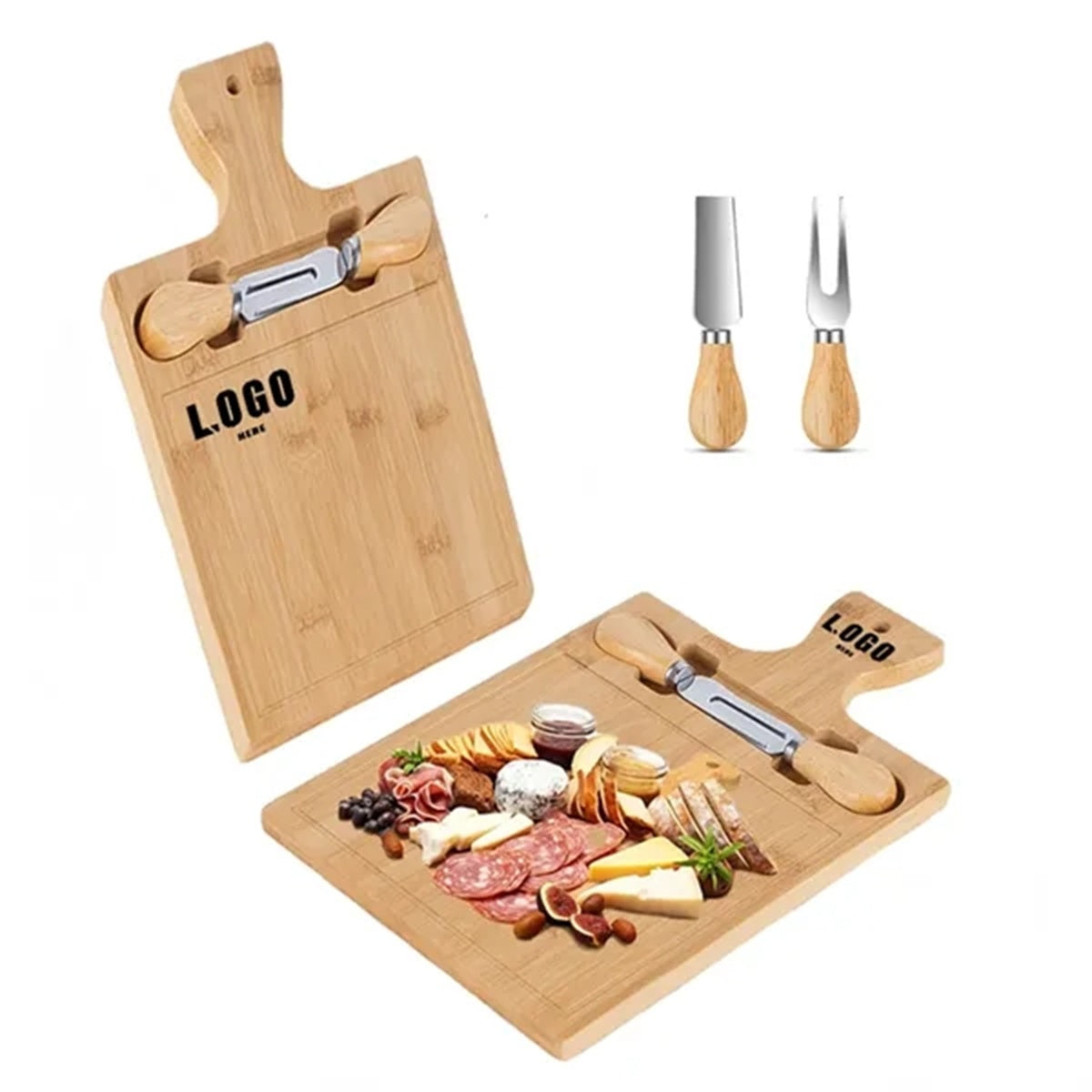 HUPSBY517 3 Piece Eco Friendly Bamboo Cheese Board Knife Set