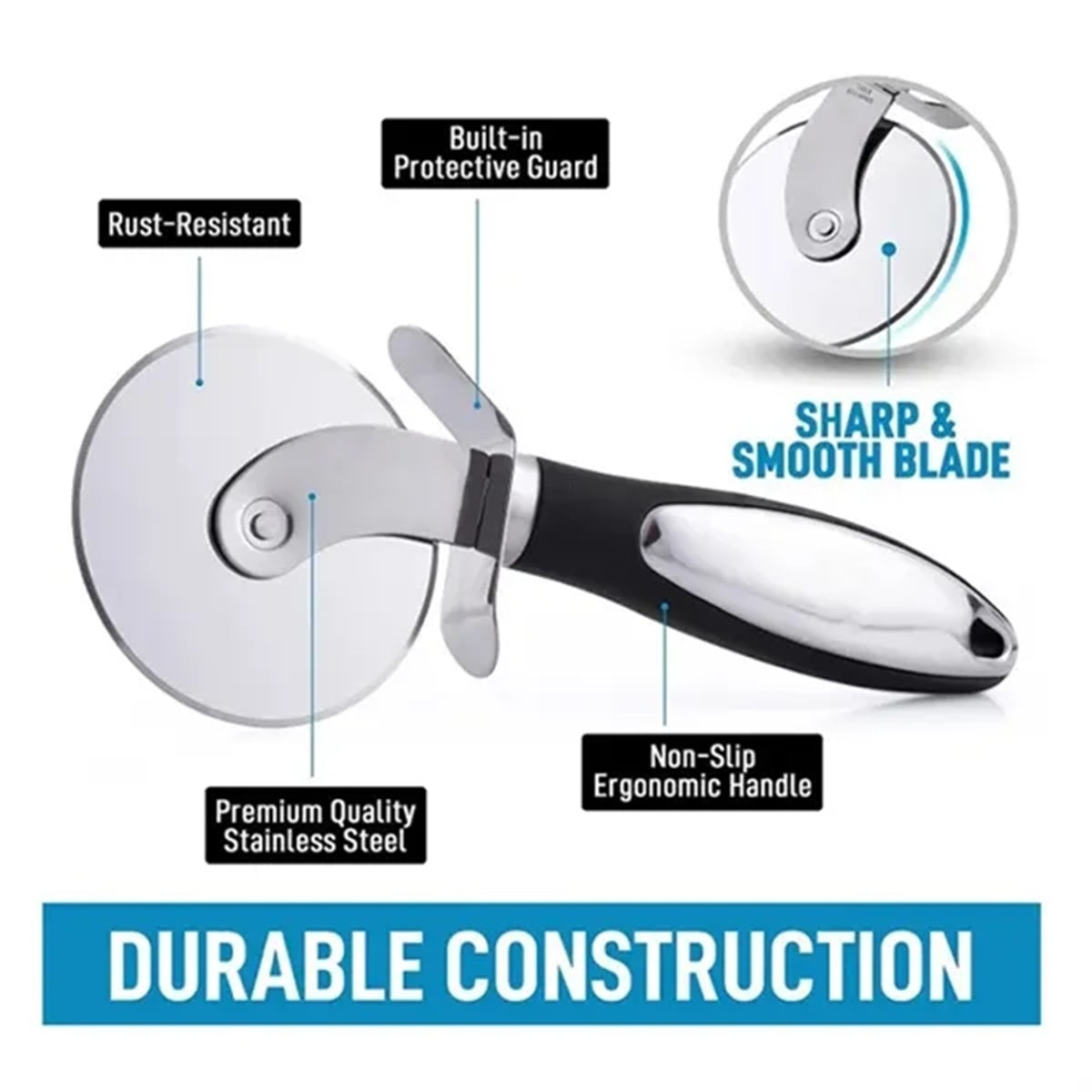 HUPSBY539 Stainless Steel Pizza Cutter Wheel with Finger Guard