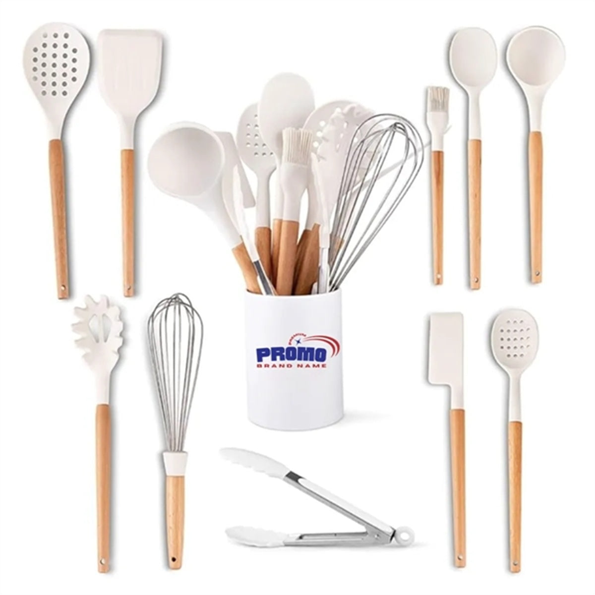 HUPSBY574 Heat Resistant Wooden Handle Silicone Kitchen Utensil Set