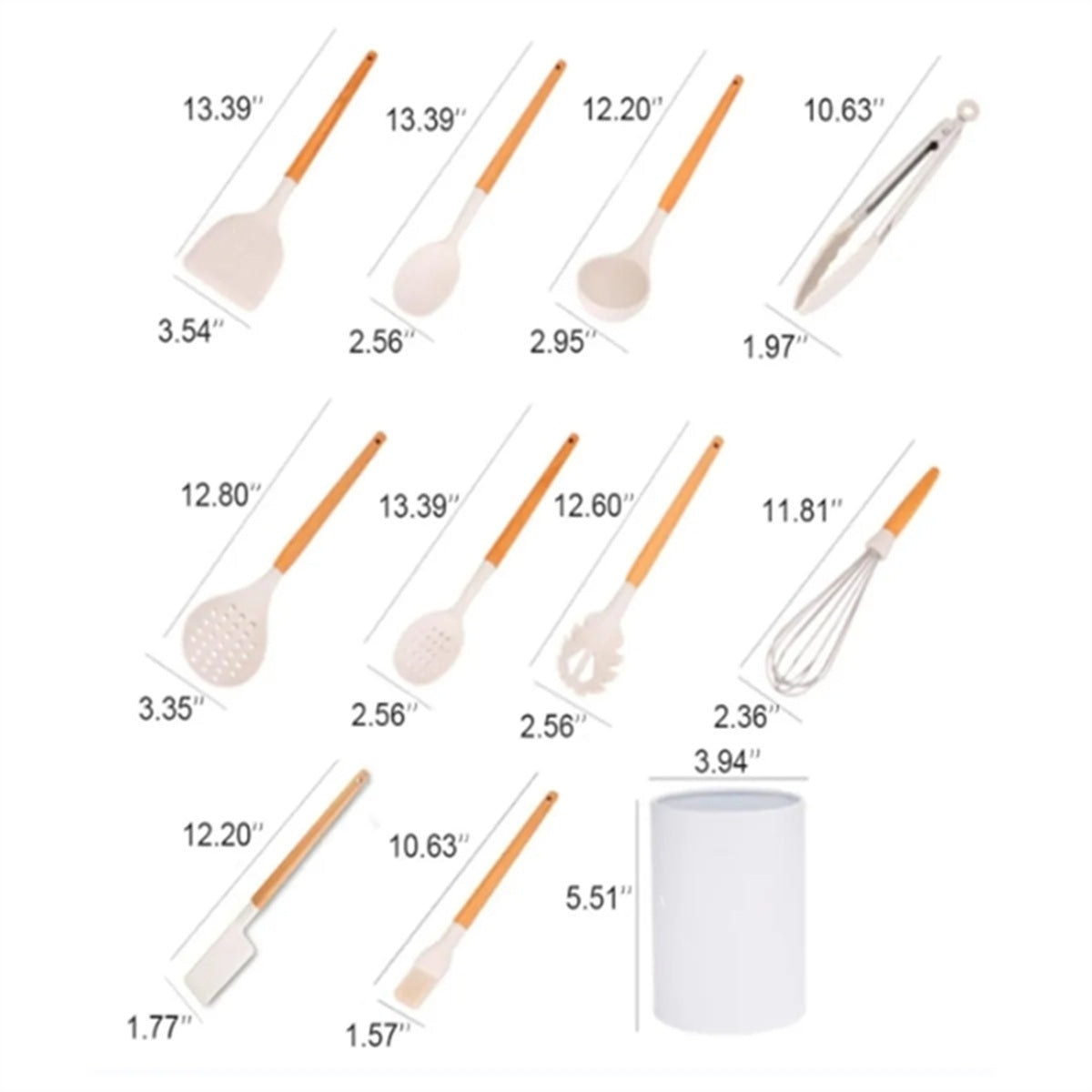 HUPSBY574 Heat Resistant Wooden Handle Silicone Kitchen Utensil Set