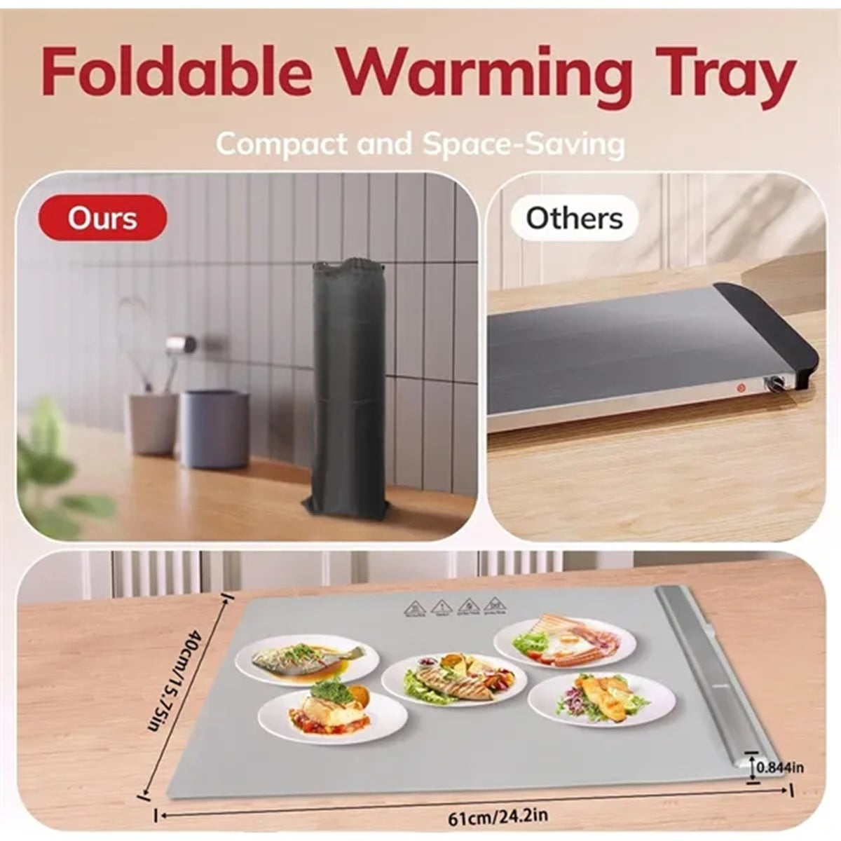 HUPSBY618 Foldable Electric Warming Tray for Food