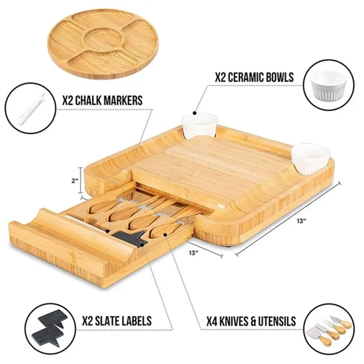 HUPSBY658 Bamboo Cheese Board Set