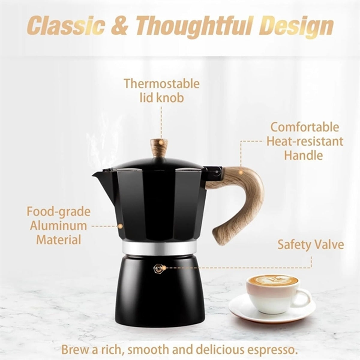 HUPSBY675 10 OZ 6 Cup Moka Pot Espresso Maker
