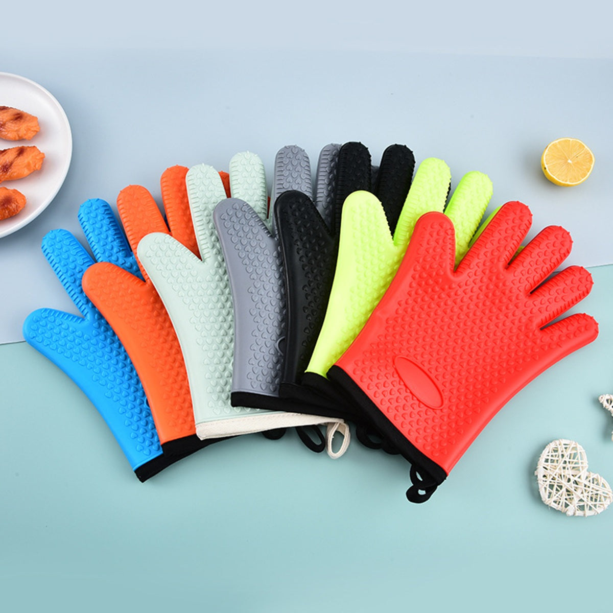 HUPSBY682 Silicone Heat Resistant Oven Mitts with Cotton Lining