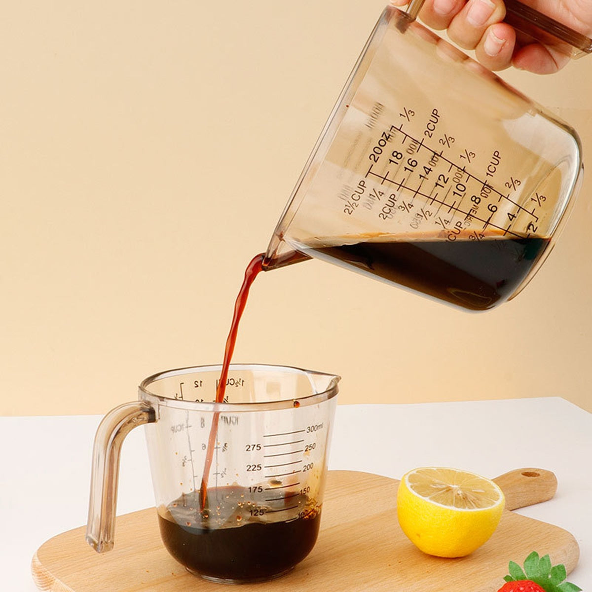 HUPSBY690 6 Oz. Clear Plastic Measuring Cup w/ Handle and Pour Spout