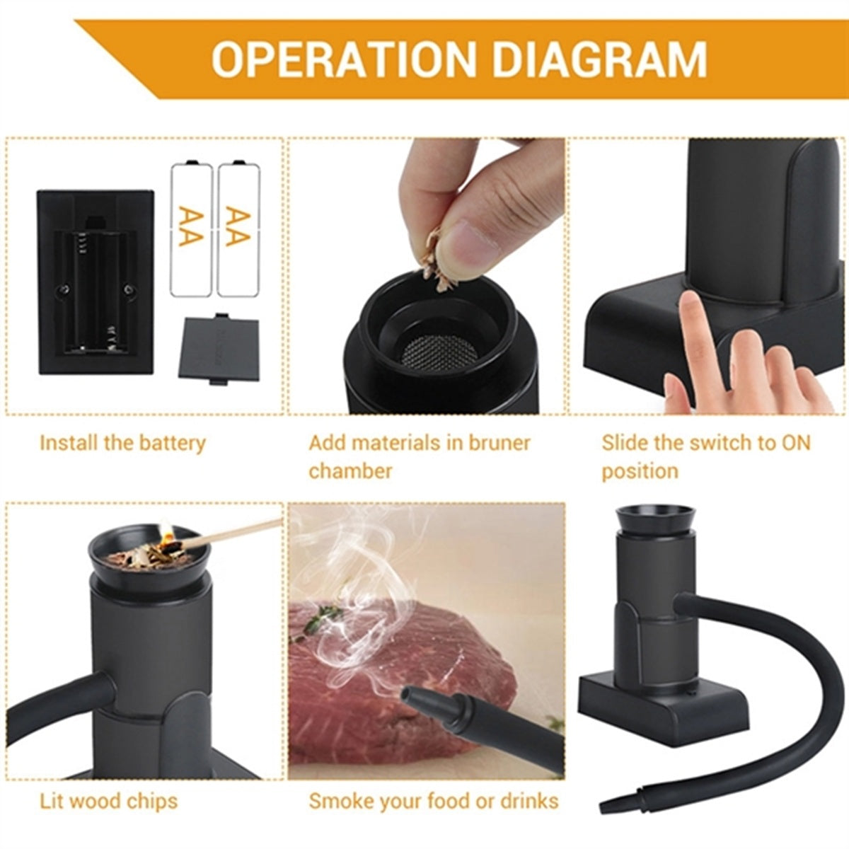 HUPSBY739 Handheld Food Kitchen Smoker Gun