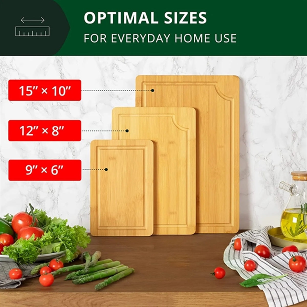 HUPSBY757 Wooden Serving Boards for Kitchen Meal Prep Bamboo