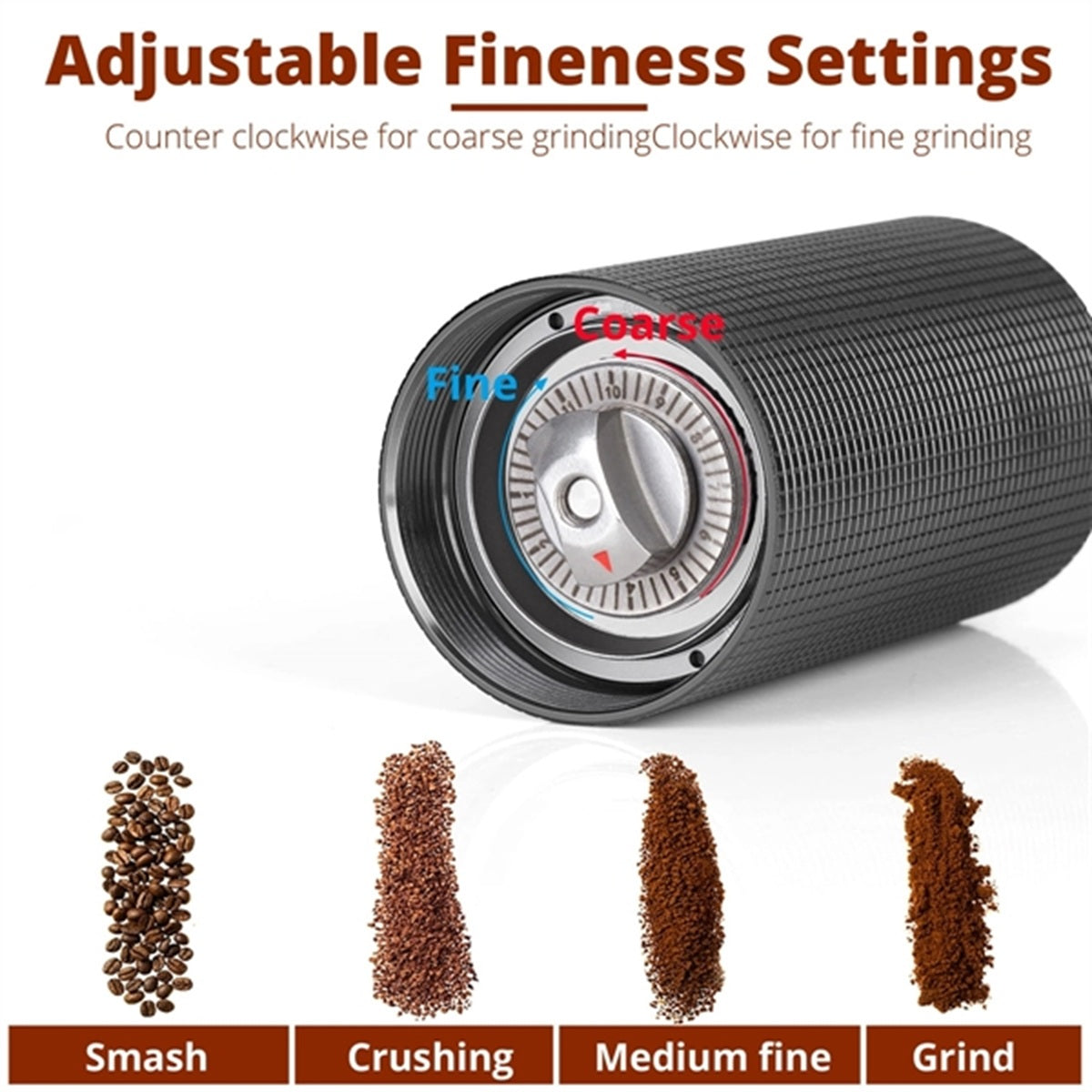 HUPSBY758 Stainless Steel Manual Burr Hand Coffee Grinder with Crank