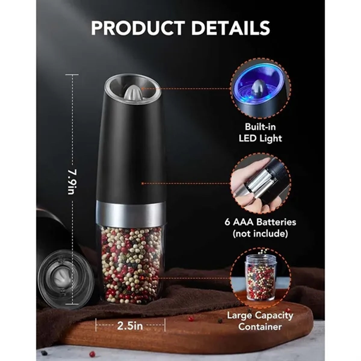 HUPSBY780 Gravity Electric Salt Pepper Grinder