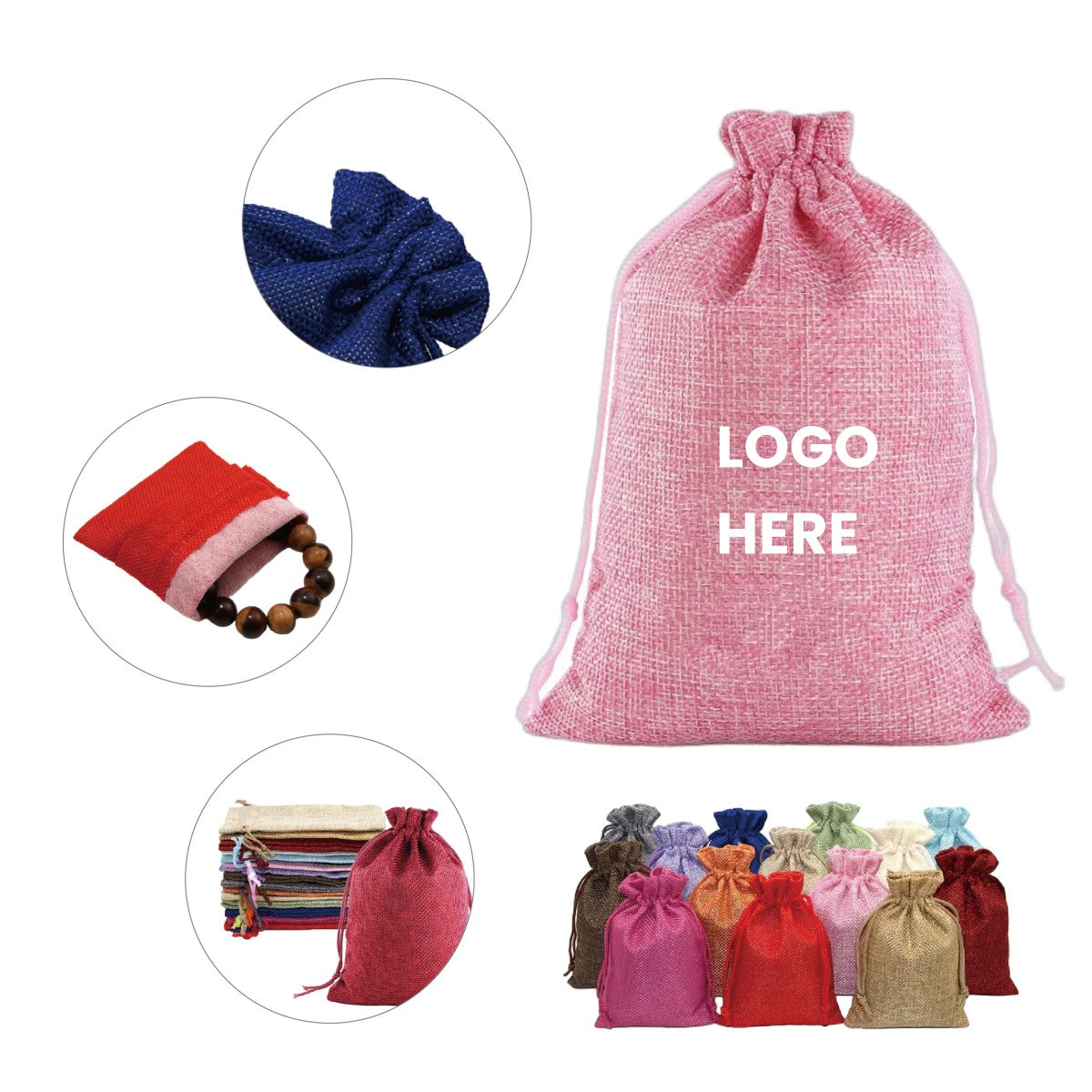 HUPSCG32 Custom Burlap Drawstring Pocket