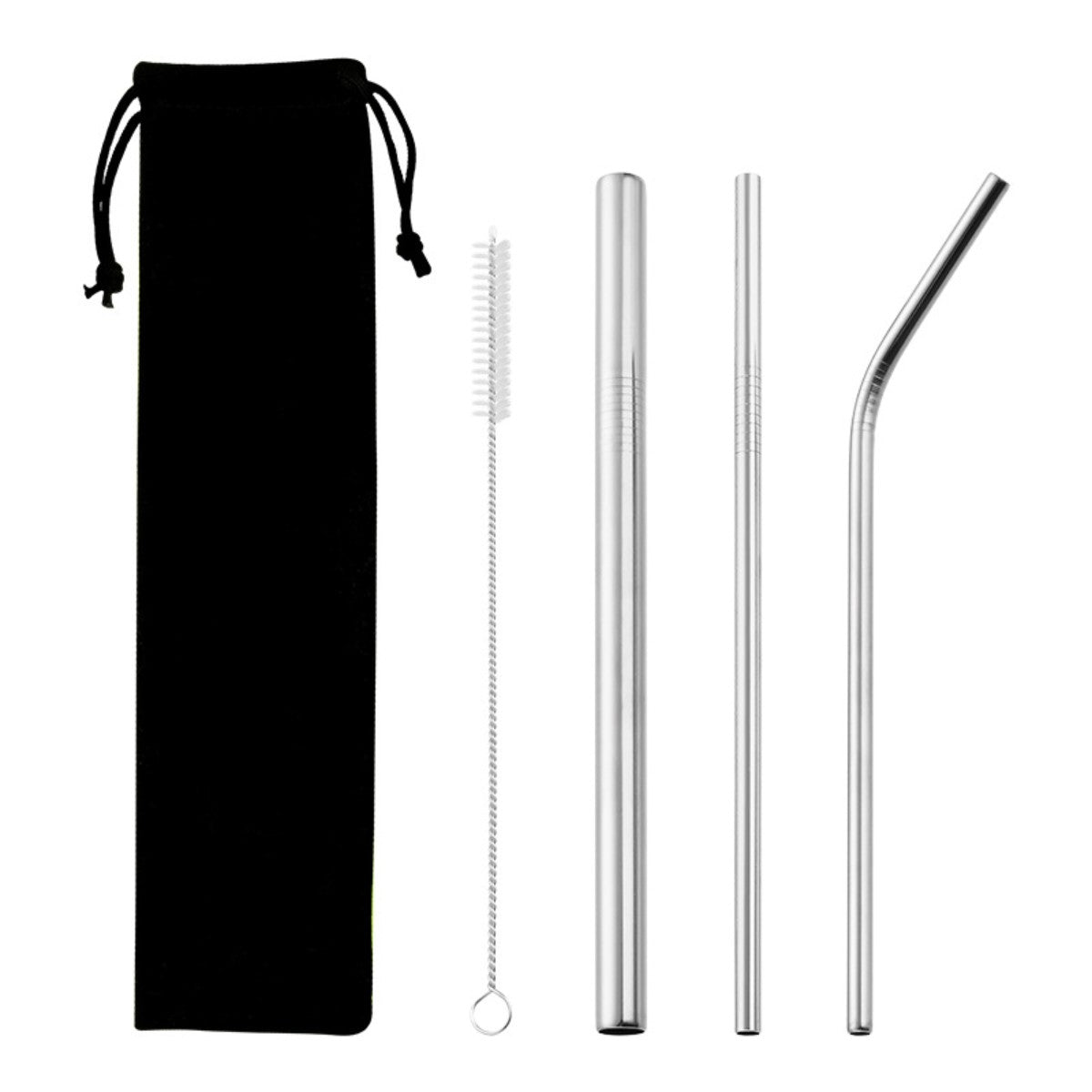 HUPSCG70 4-Piece Stainless Steel Bubble Straw Set W/Drawstring Bag
