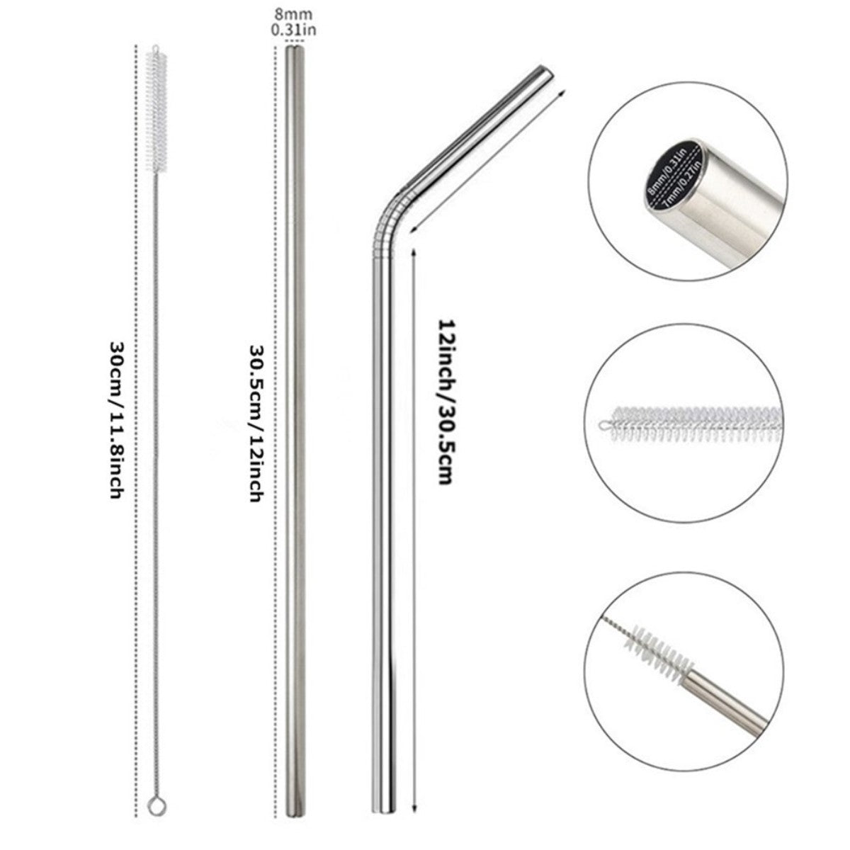 HUPSCG70 4-Piece Stainless Steel Bubble Straw Set W/Drawstring Bag