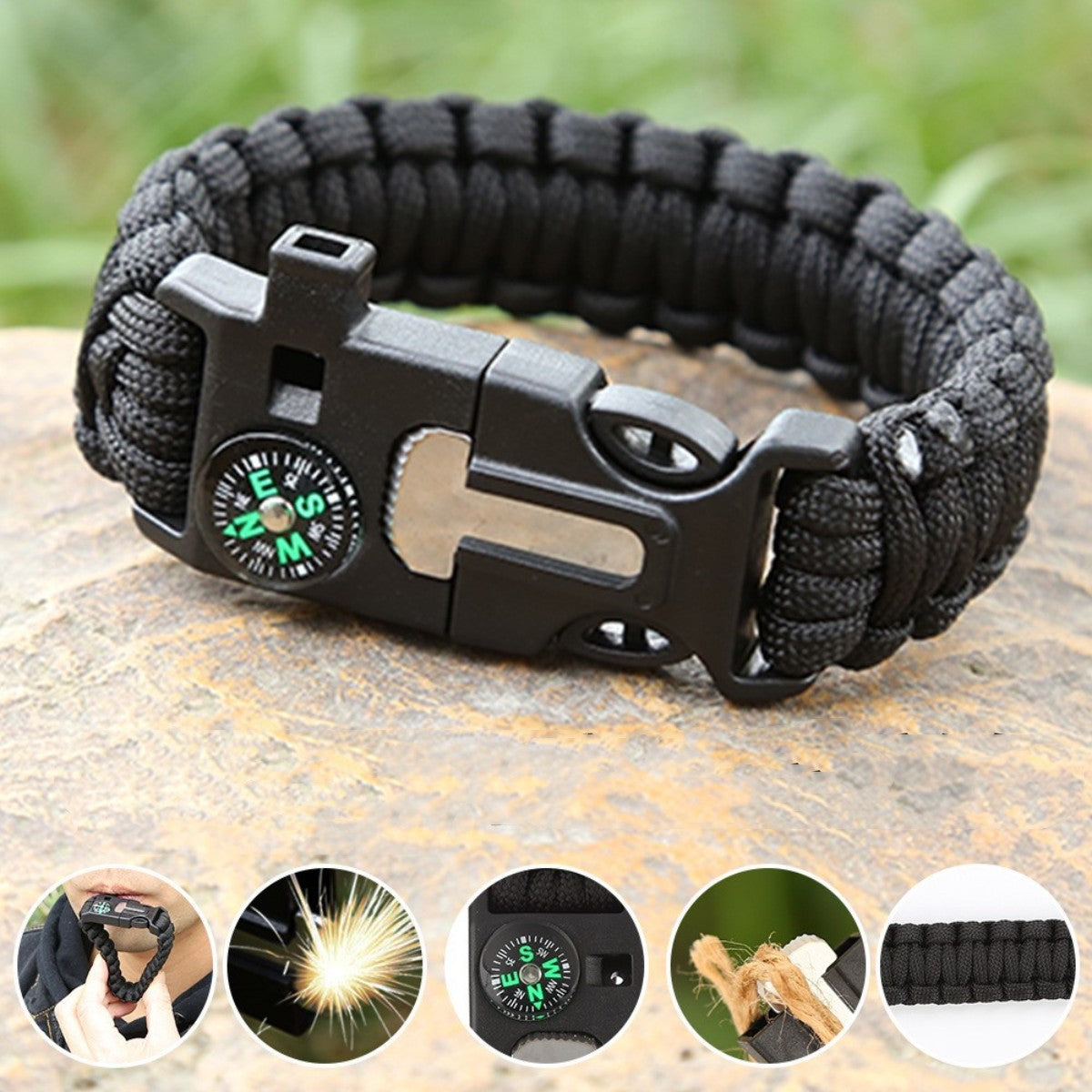 HUPSCG89 Multifunction Outdoor Survive Paracord Bracelet Camping Kit