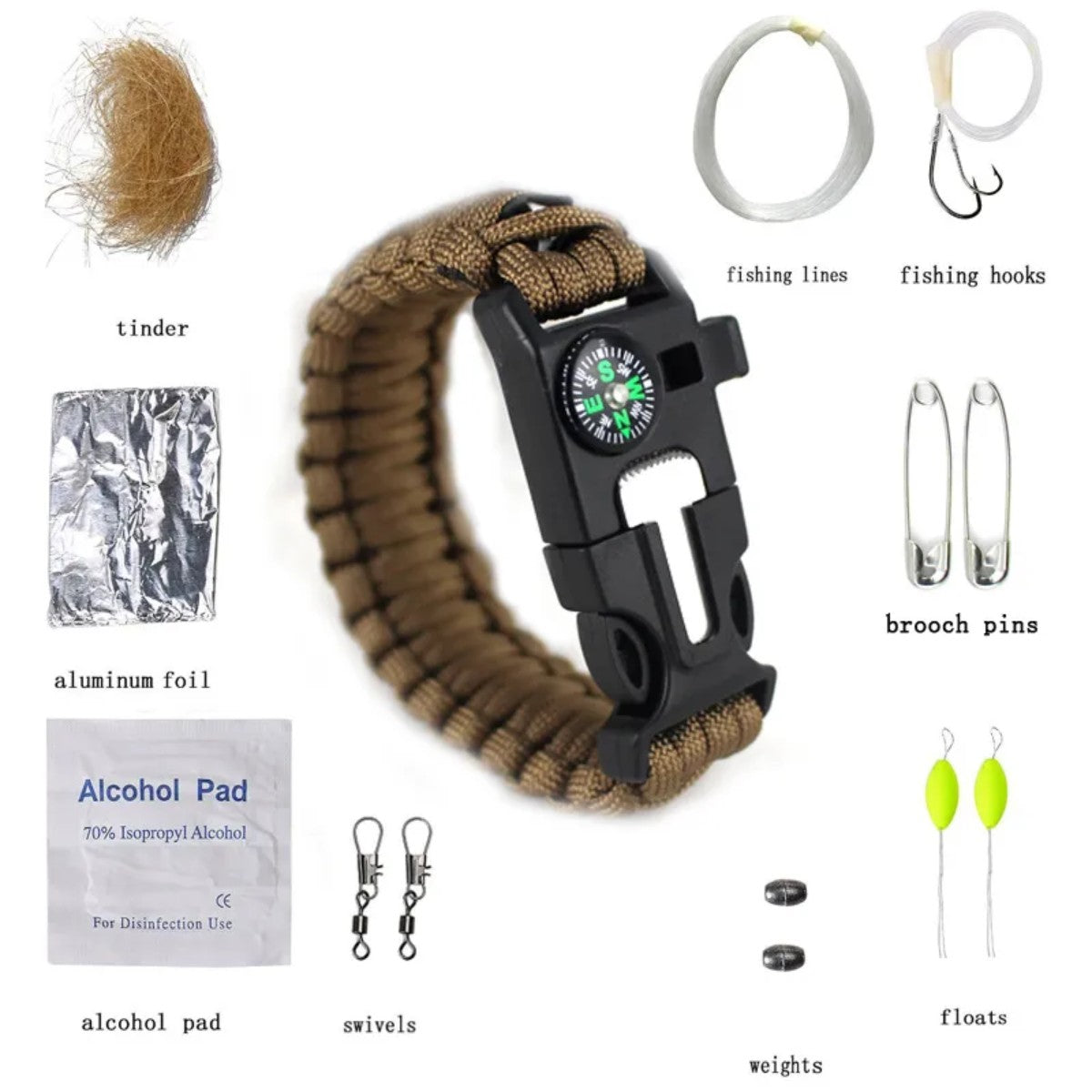 HUPSCG89 Multifunction Outdoor Survive Paracord Bracelet Camping Kit