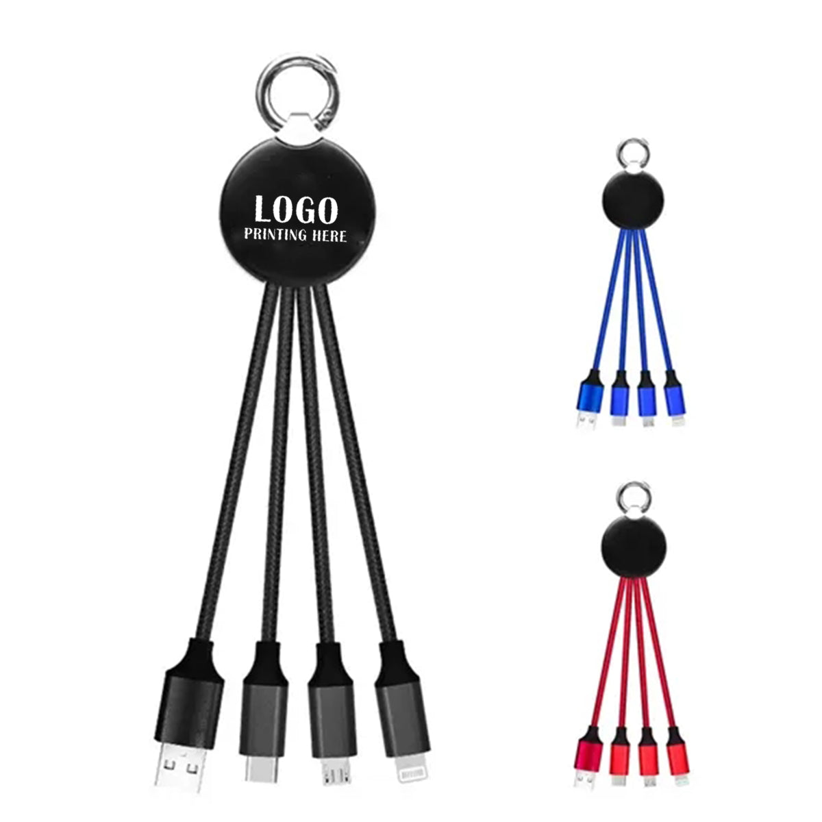 HUPSRC163 3 in 1 Premium Short Charging Cable with Round Carabiner