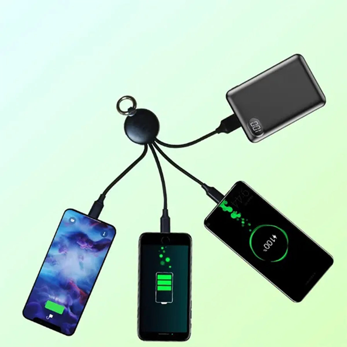 HUPSRC163 3 in 1 Premium Short Charging Cable with Round Carabiner