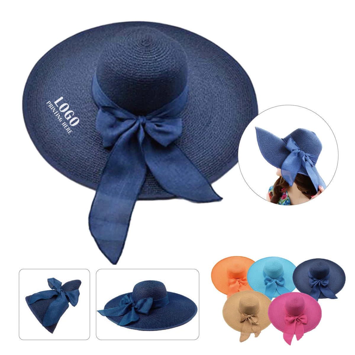 HUPSRC179 Summer Wide Brim Straw Uv Protection Hat Embroidery