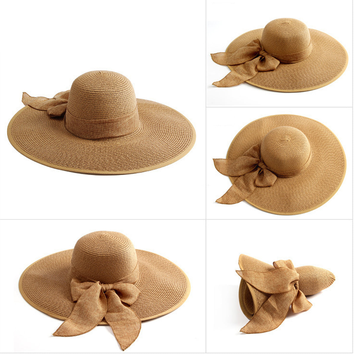 HUPSRC179 Summer Wide Brim Straw Uv Protection Hat Embroidery