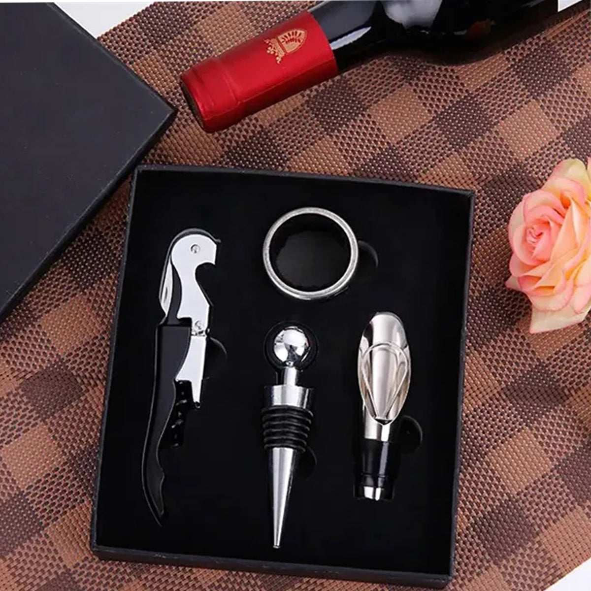 HUPSRC180 4-Piece Wine Bottle Opener Tools Set In Gift Box