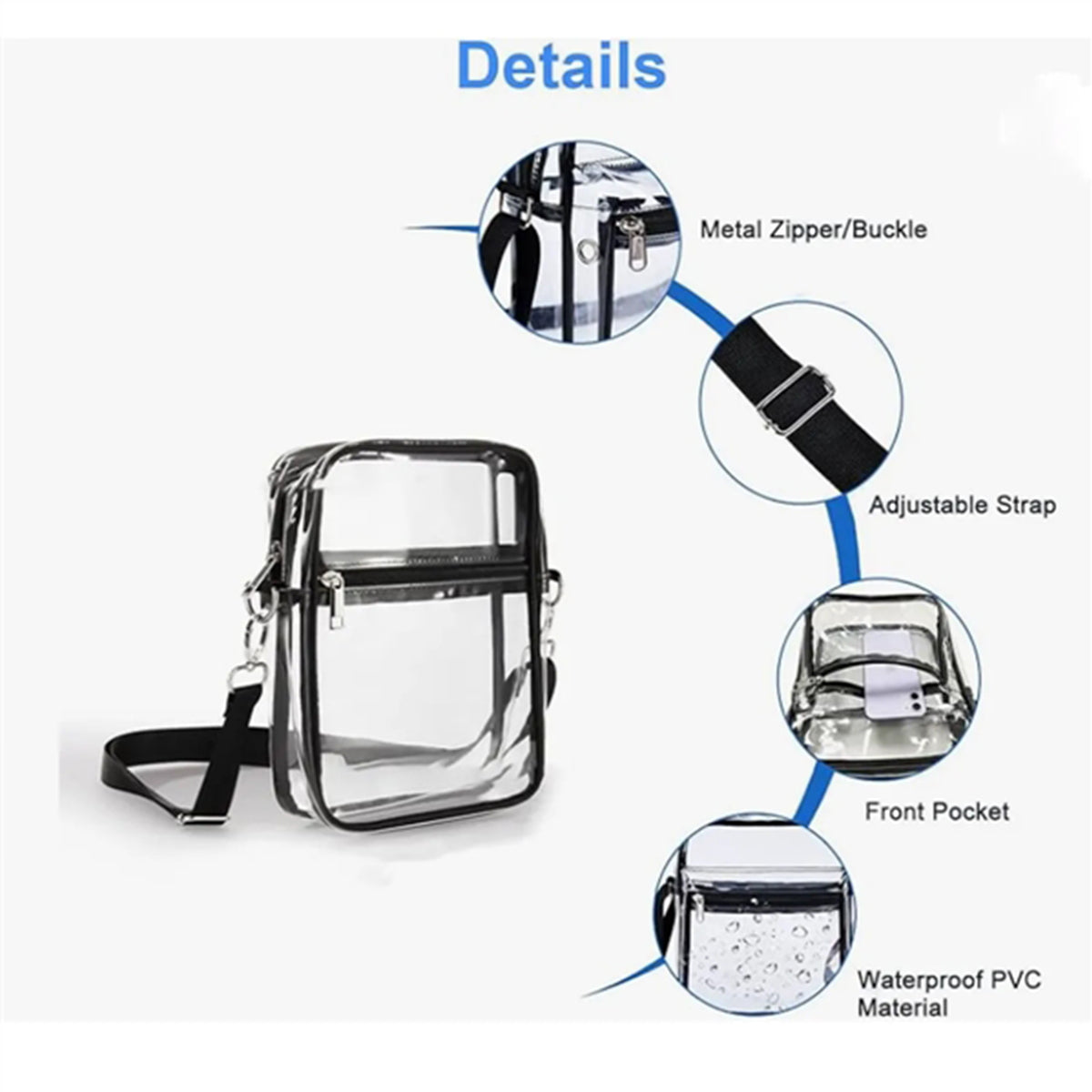 HUPSRC197 Stadium Approved Clear Crossbody Purse Bag