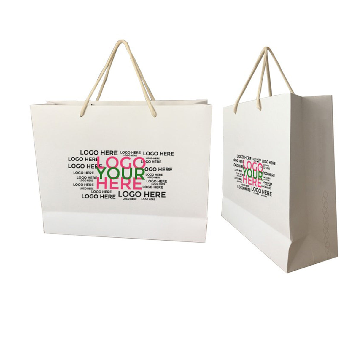 HUPSRC199 Horizontal White Paper Euro Tote Bag W/ Cotton Rope Handles