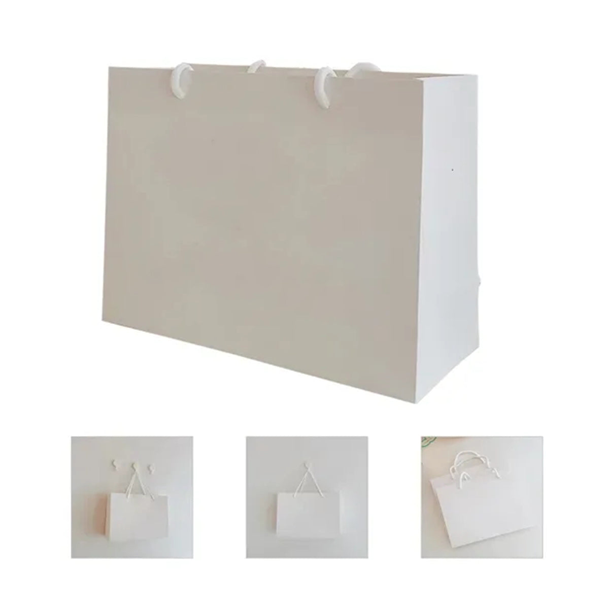 HUPSRC199 Horizontal White Paper Euro Tote Bag W/ Cotton Rope Handles