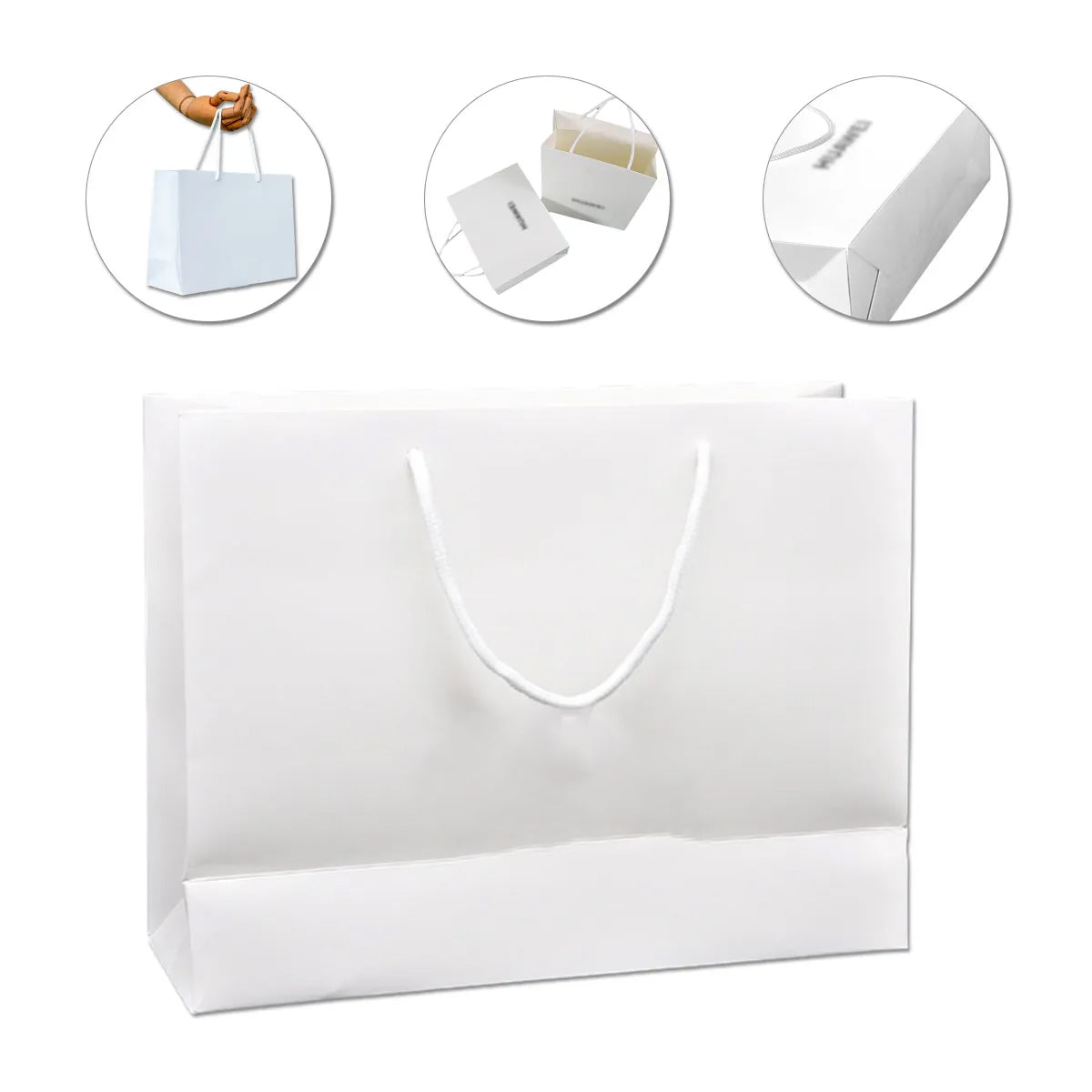 HUPSRC199 Horizontal White Paper Euro Tote Bag W/ Cotton Rope Handles