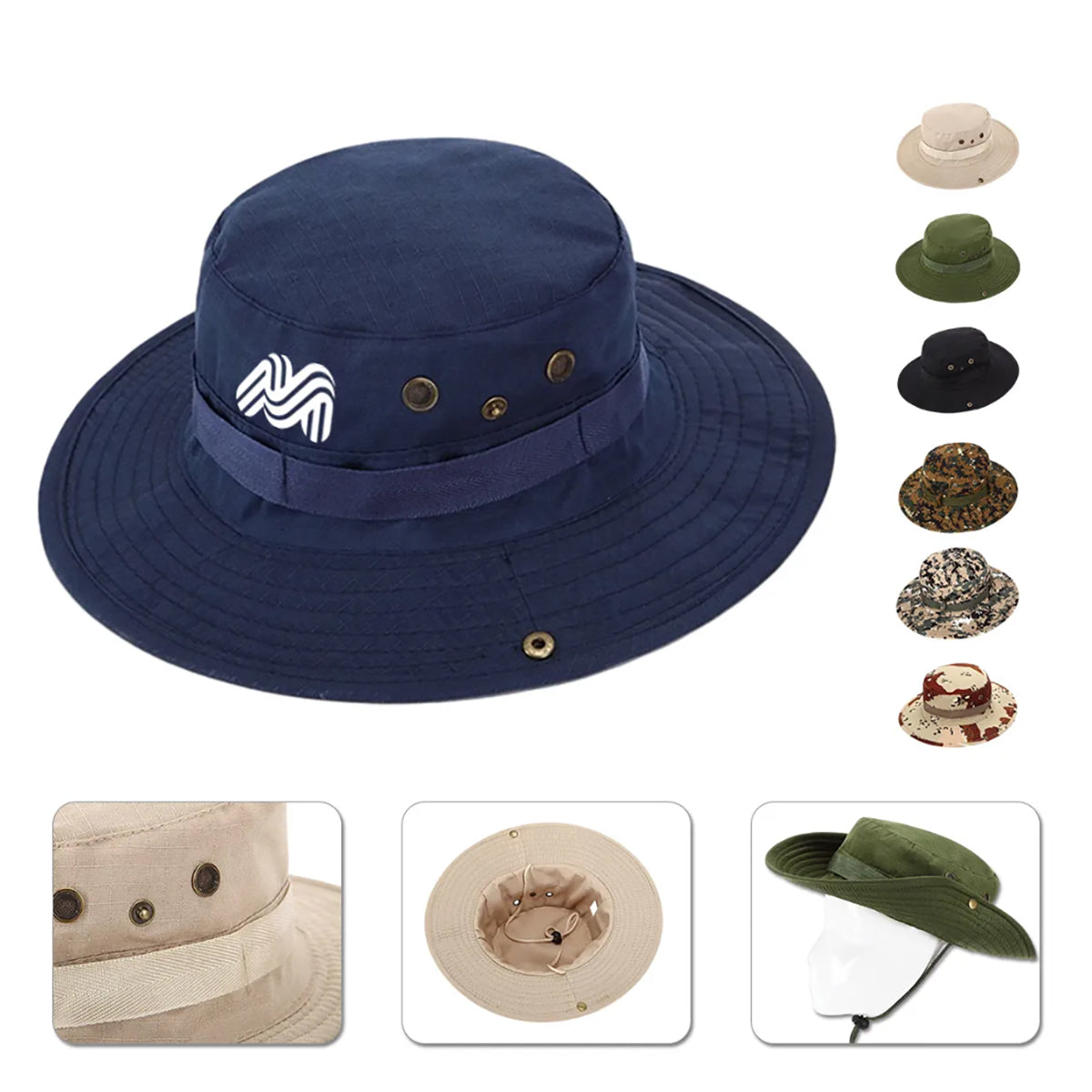 HUPSTL008 Wide Brim Cotton Adjustable Bucket Hats Caps