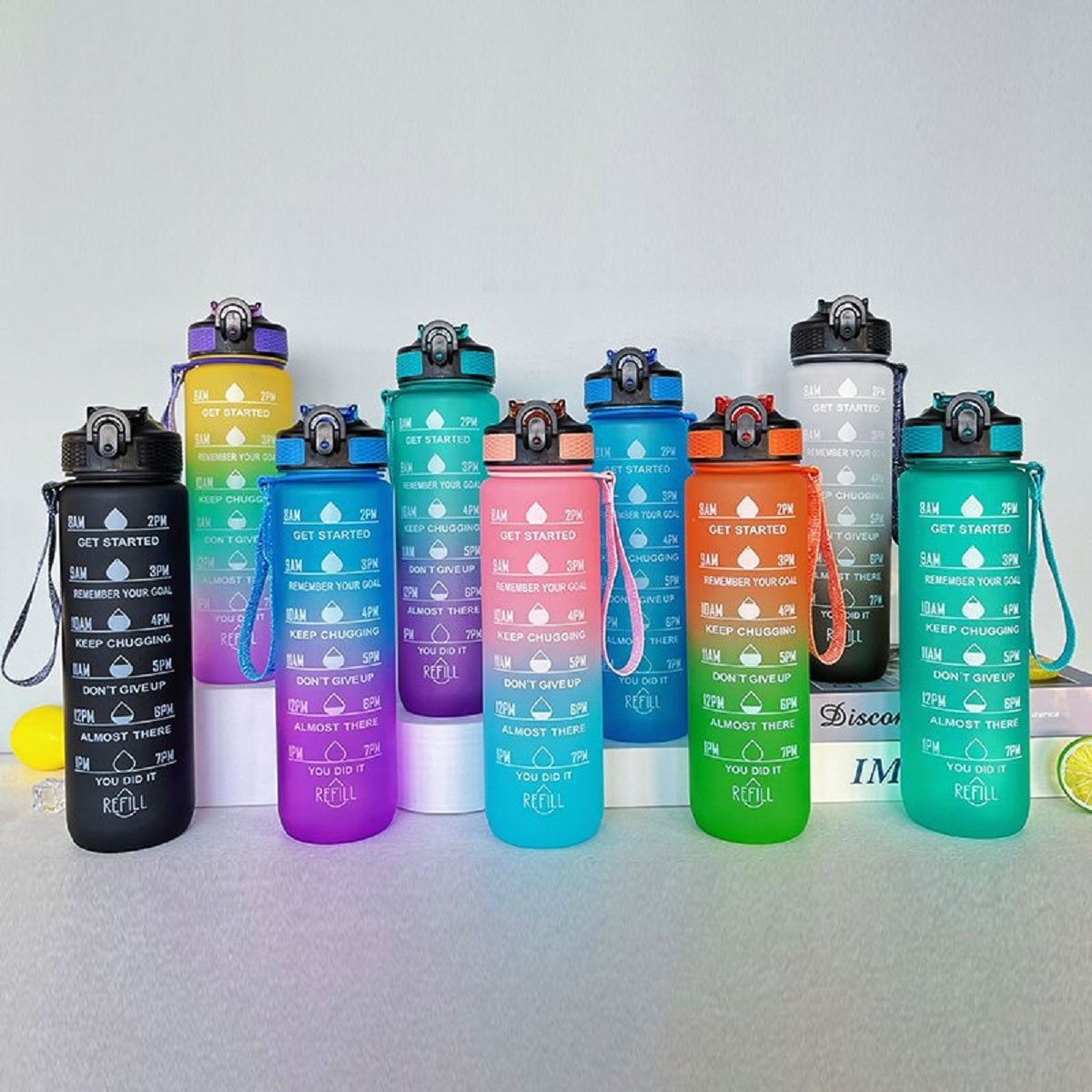 HUPSTL026 32Oz Gradient Color Tritan Water Bottle With Time Stamp