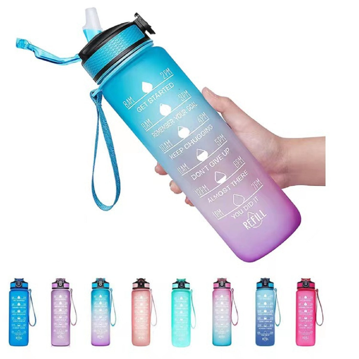HUPSTL026 32Oz Gradient Color Tritan Water Bottle With Time Stamp