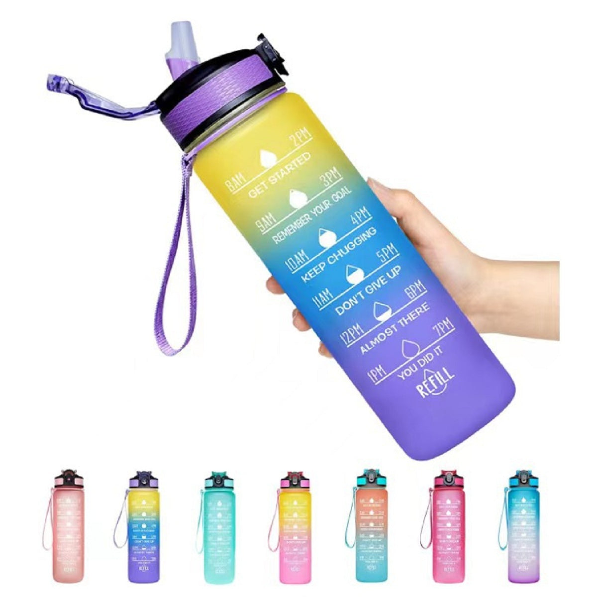 HUPSTL026 32Oz Gradient Color Tritan Water Bottle With Time Stamp