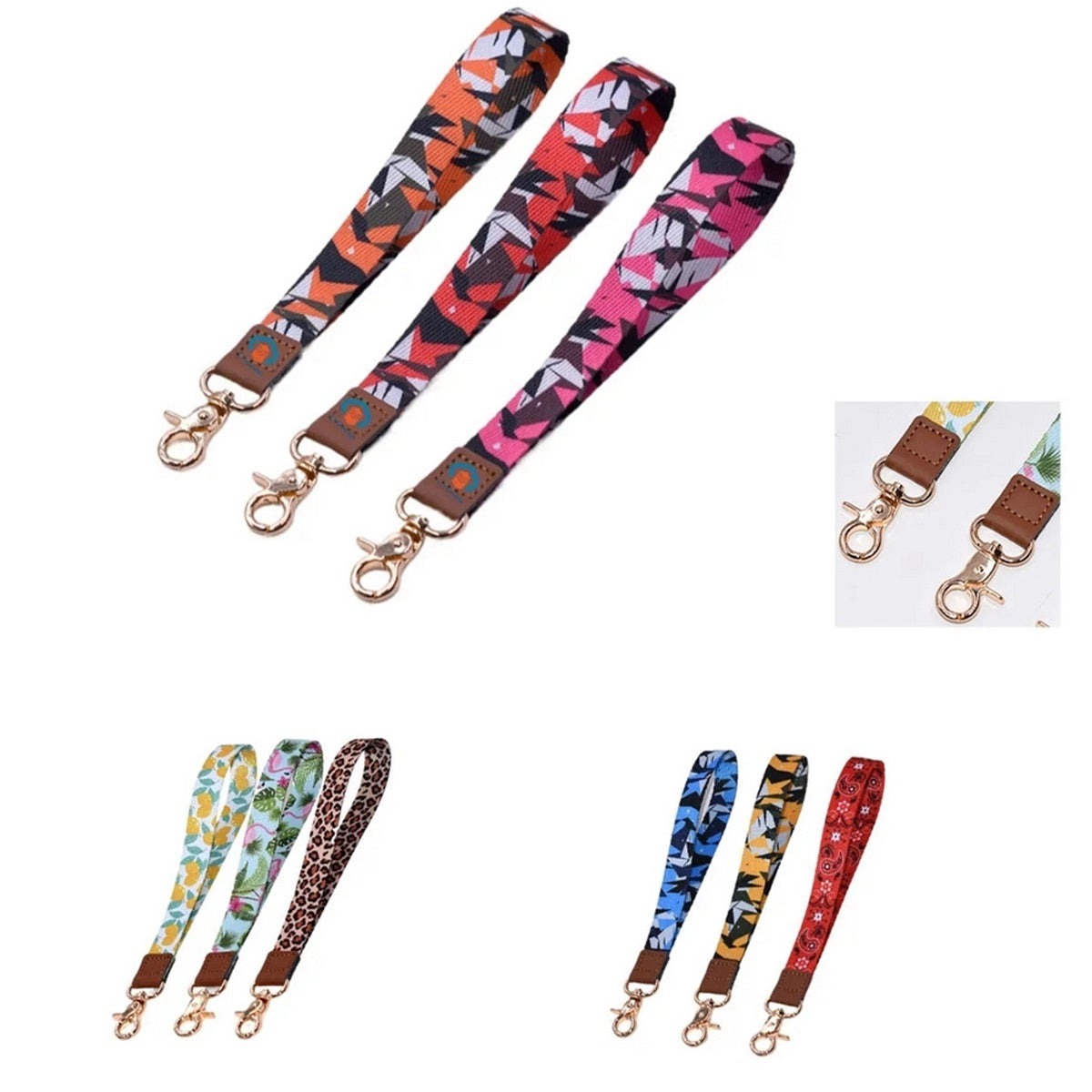 HUPSTL067 Full Color Leather Short Polyester Lanyard Keychain