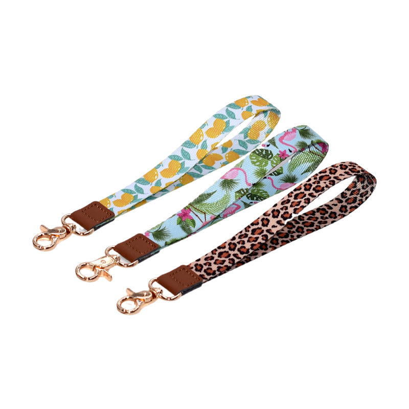 HUPSTL067 Full Color Leather Short Polyester Lanyard Keychain